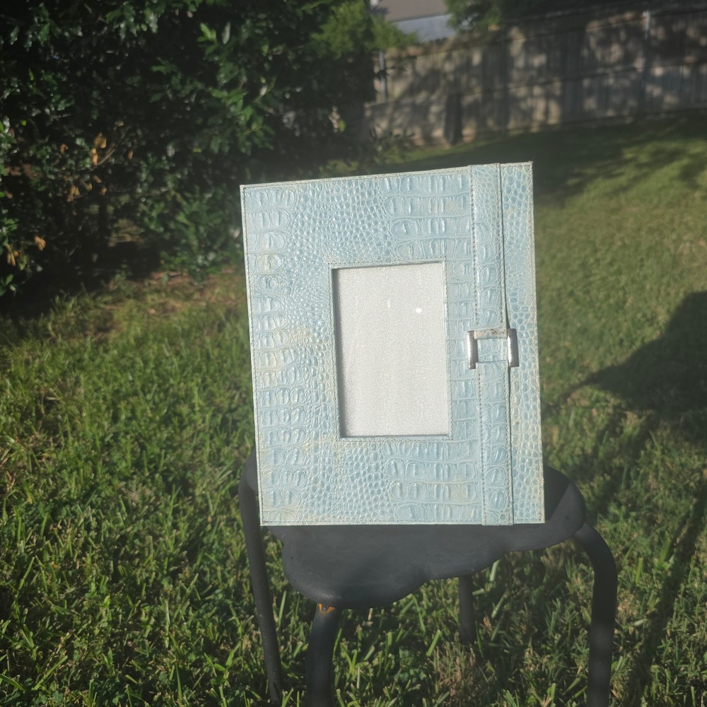 Lazy Susan Light Blue Croc Embossed Photo Frame 4x6 Faux Leather Buckle Detail